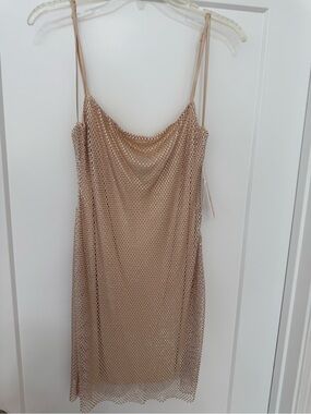 Aqua Metallic Nude Mesh Slip Dress
